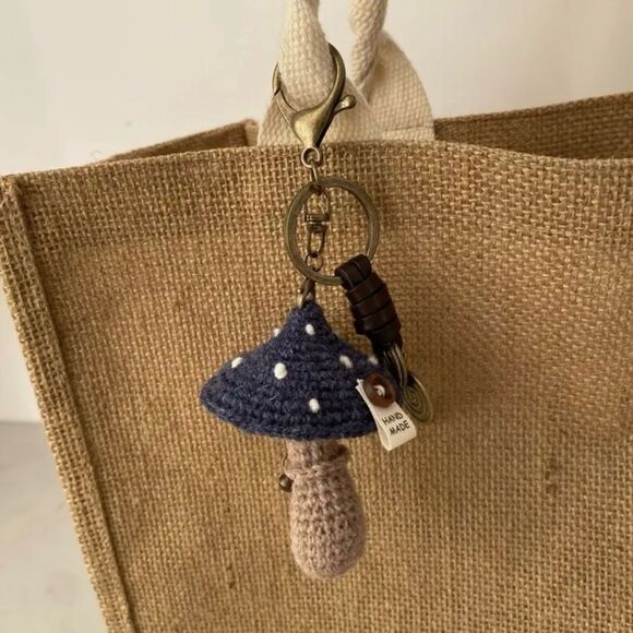 Handmade Crochet Forest-Style Mushroom Bag Charm Keychain - Picture 2 of 3